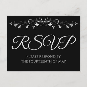 Argent sur Black Elegant Wedding Carte Postale RSV