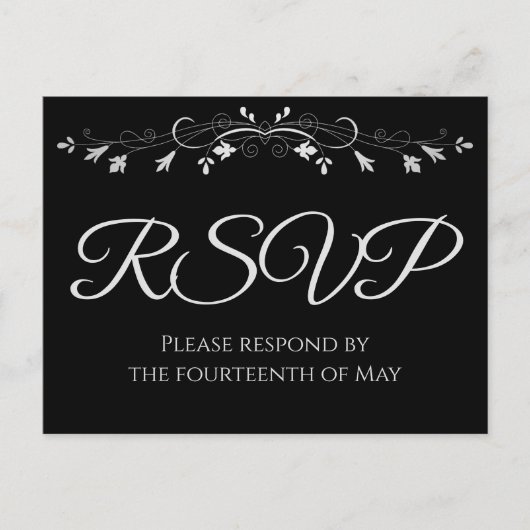 Argent sur Black Elegant Wedding Carte Postale RSV (Devant)