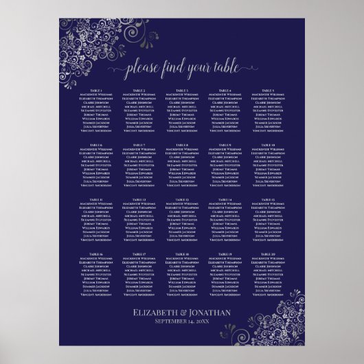 Argent sur bleu marine 20 Tableau Mariage (Devant)