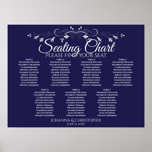 Argent sur Marine Chic 7 Table Mariage Tableau (Devant)