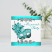 Argent Turquoise Bleu Masquerade Invitations (Debout devant)