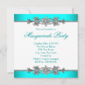 Argent Turquoise Bleu Masquerade Invitations (Dos)