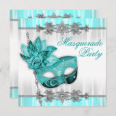 Argent Turquoise Bleu Masquerade Invitations (Devant / Derrière)