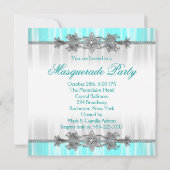 Argent Turquoise Bleu Masquerade Invitations (Dos)