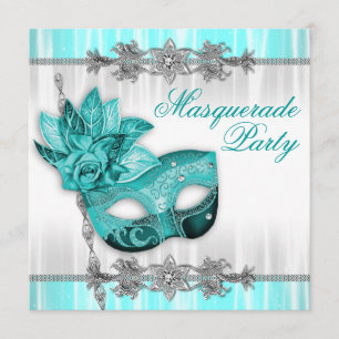 Argent Turquoise Bleu Masquerade Invitations