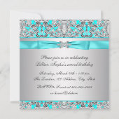 Argent Turquoise Blue Girls Invitation de fête d'a (Dos)