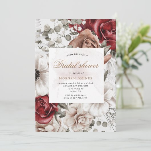 argenté bordeaux rustique fleuri invitation douche (Debout devant)
