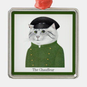 Argenté CHAUFFEUR CAT Ornement carré Premium + Texte
