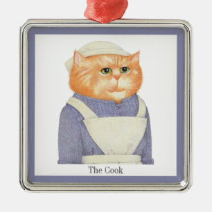 Argenté COOK CAT Premium Carré Ornement + Texte