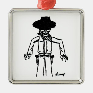 Argenté Cowboy Sketch Carré Ornement