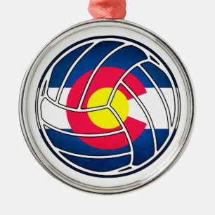 Argenté Drapeau du Colorado volleyball ornement métal rond