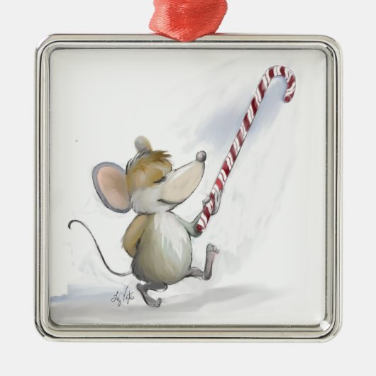 Argenté Joyeux Mouse Moe Ornement Carré (Devant)