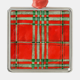 ARGENTÉ ORNEMENT CARRÉ DE LUXE TARTAN SCOTT ROUGE