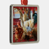 Argenté Ornement carré de prime avec la poule et le coq (Droite)