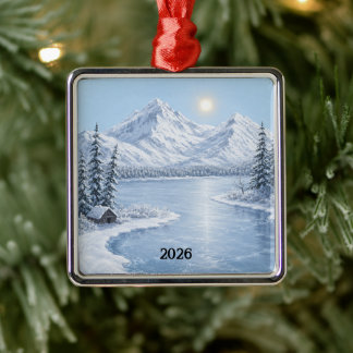 Argenté Ornement Carré Premium Hiver Glacé