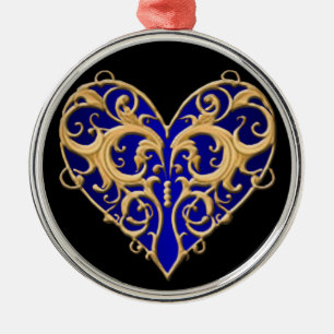 Argenté Ornement rond du coeur de Filigree bleu