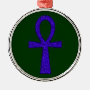 Argenté Ornement rond Premium Ankh bleu
