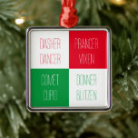 Argenté RINDEER NAMES Premium Carré Ornement<br><div class="desc">Le design de ce ornement carré haut de gamme REINDEER NAMES est tous les noms de rennes Père Noël. * Tapez facilement un nom différent pour remplacer n'importe lequel des noms existants par "Personnalisez ce modèle". * D'autres ornements, et des produits assortis sont disponibles dans la catégorie REINDEER NAMES de...</div>