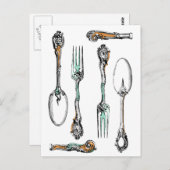 argenterie vintage, ustensiles de cuisine carte po (Devant / Derrière)