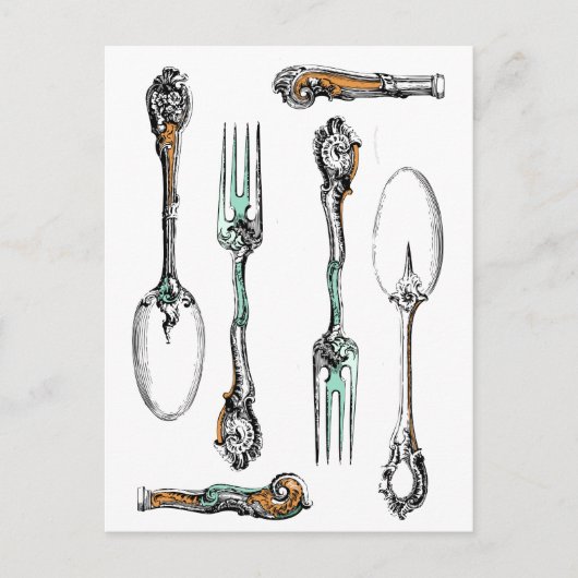 argenterie vintage, ustensiles de cuisine carte po (Devant)