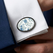 Boutons de manchette chic avec art floral bleu et 