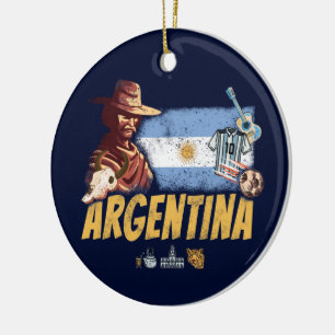 Argentijnse gaucho met vlaggetje voetbal keramisch ornament