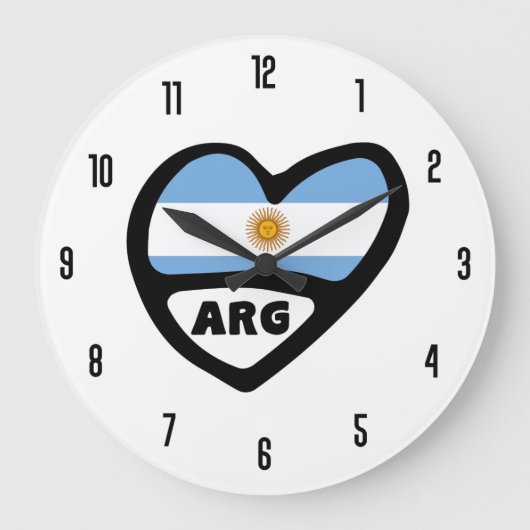 Argentijnse landcode ARG Flag Heart Grote Klok (Voorkant)