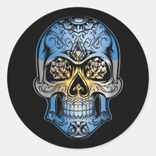 Argentijnse schedel en Rozen vlag Ronde Sticker (Voorkant)
