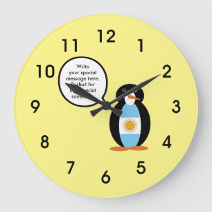 Argentijnse vlag met mevrouw Penguin Large Clock Grote Klok