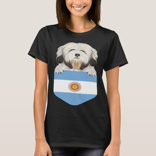 Argentina Flag Lowchen Dog In Pocket T-shirt (Voorkant)