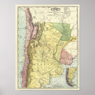 Argentinië, Chili, Paraguay, Uruguay Poster