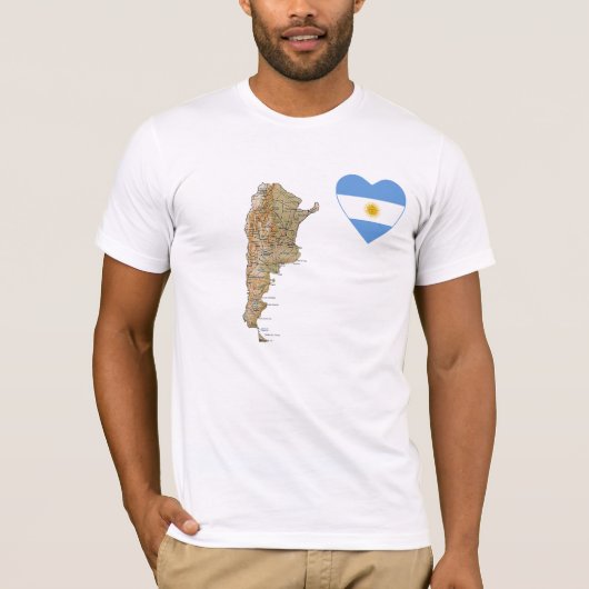 Argentinië Flag Heart en Map T-Shirt (Voorkant)