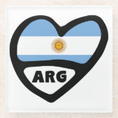 Argentinië Landcode Flag Heart ARG Glazen Onderzetter (Voorkant)