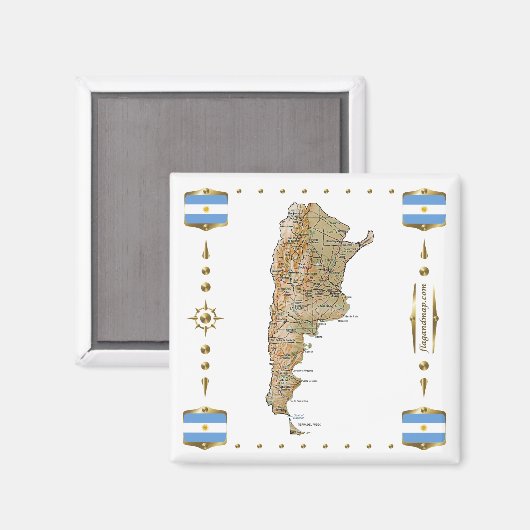 Argentinië Map + Flags Magnet Magneet (Voorkant / Achterkant)