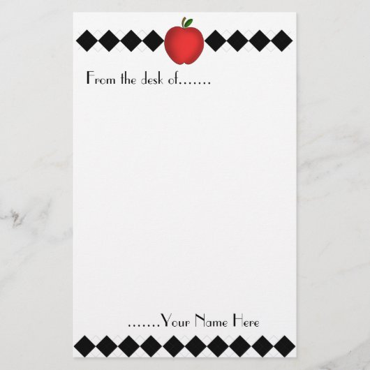 Argyle Apple Teacher Stationery Briefpapier (Voorkant)
