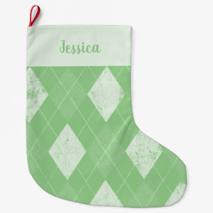 Argyle Bedrukt Groen en Wit Grote Kerstsok