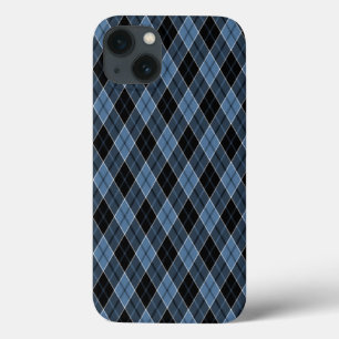 Argyle blauw zwart witte strepen diamant patroon iPhone 13 hoesje