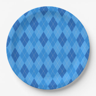 Argyle blauwe diamanten met dunne stippellijn papieren bordje