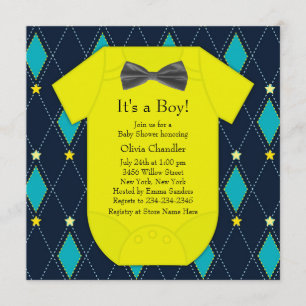 Argyle Blauwe Gele Baby Shower voor Jongen Kaart