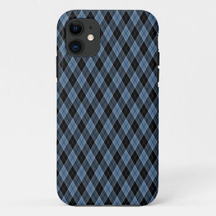 Argyle Blue Black White Stripes Diamond patroon iPhone 11 Hoesje