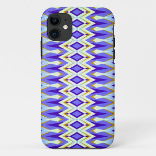 Argyle Blue, Oranje en wit geometrisch patroon iPhone 11 Hoesje