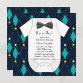 Argyle Blue Yellow Baby Boy Shower Kaart (Voorkant / Achterkant)