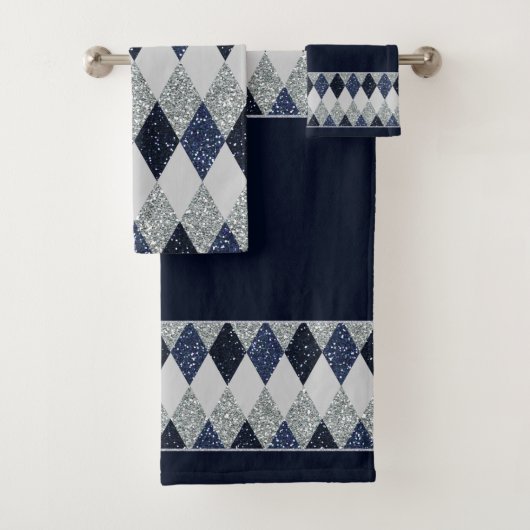 Argyle Blues Silver Shimmer Faux Glitter - All Opt Bad Handdoek (Insitu)