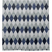 Argyle Blues Silver Shimmer Faux Glitter Douchegordijn (Voorkant)