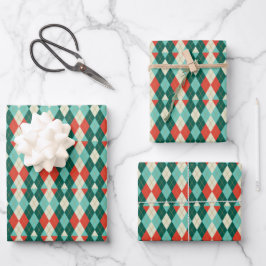 Argyle Christmas Retro Wrapping Paper Sheet Set