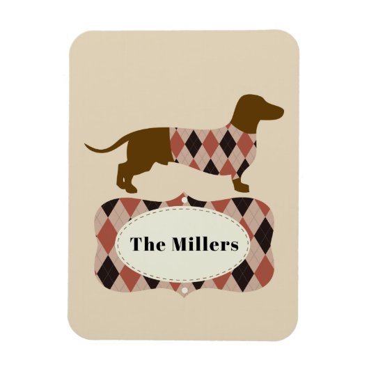 Argyle Dachshund Magneet (Verticaal)