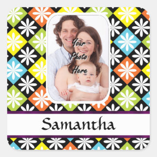 Argyle daisy pattern vierkante sticker