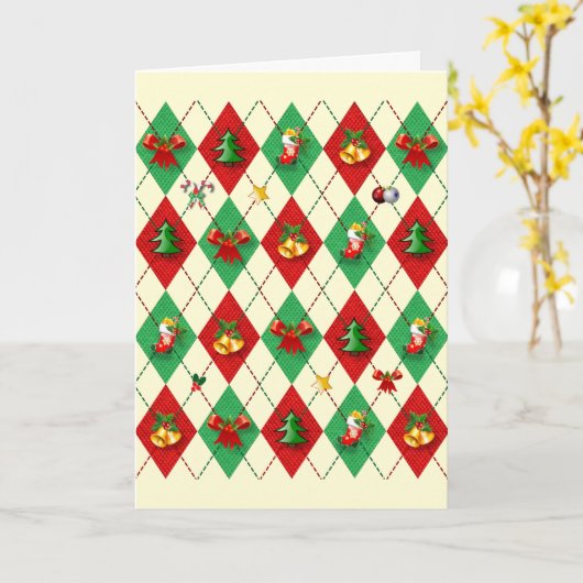 Argyle Diamond Kerstmis Kaart (Gele Bloem)