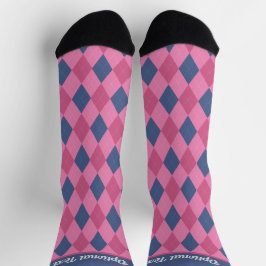 Argyle Diamonds - Pinks en Blue - optionele tekst Sokken