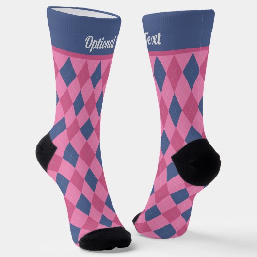 Argyle Diamonds - Pinks en Blue - optionele tekst Sokken (Gebogen)